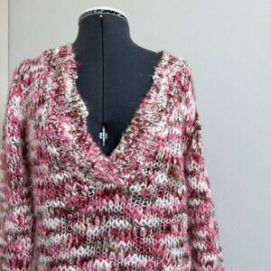 Vintage Y2K 90s Maurices Pink Chunky Knit Off-The-Shoulder Sweater Size Large